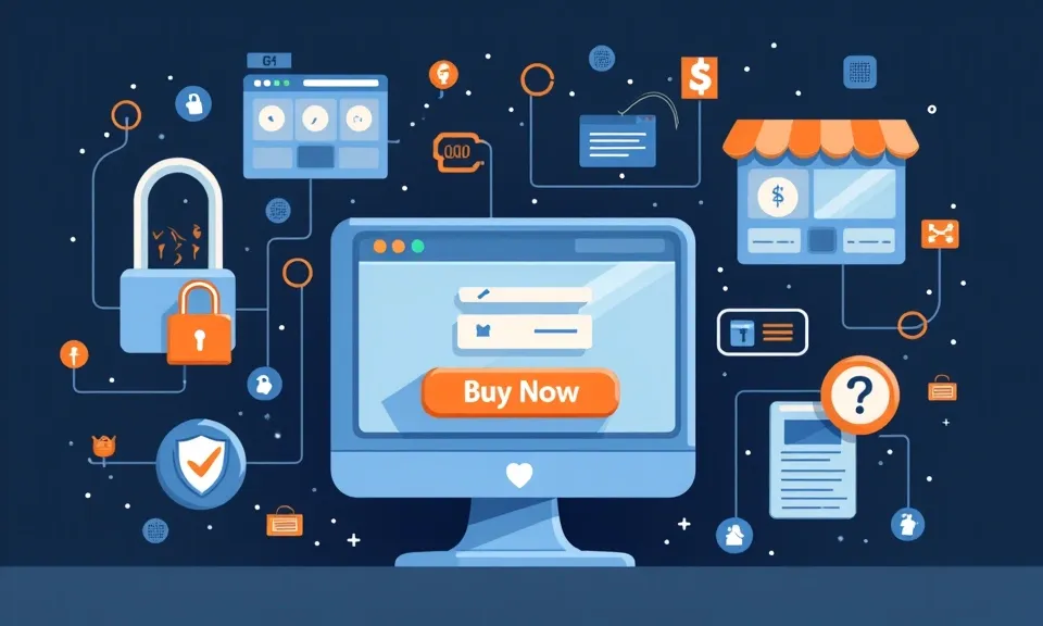 zakupy online, bezpieczeństwo, e-commerce, ochrona danych, karty płatnicze, zabezpieczenia, kłódka, komputer, smartfon, ikony
